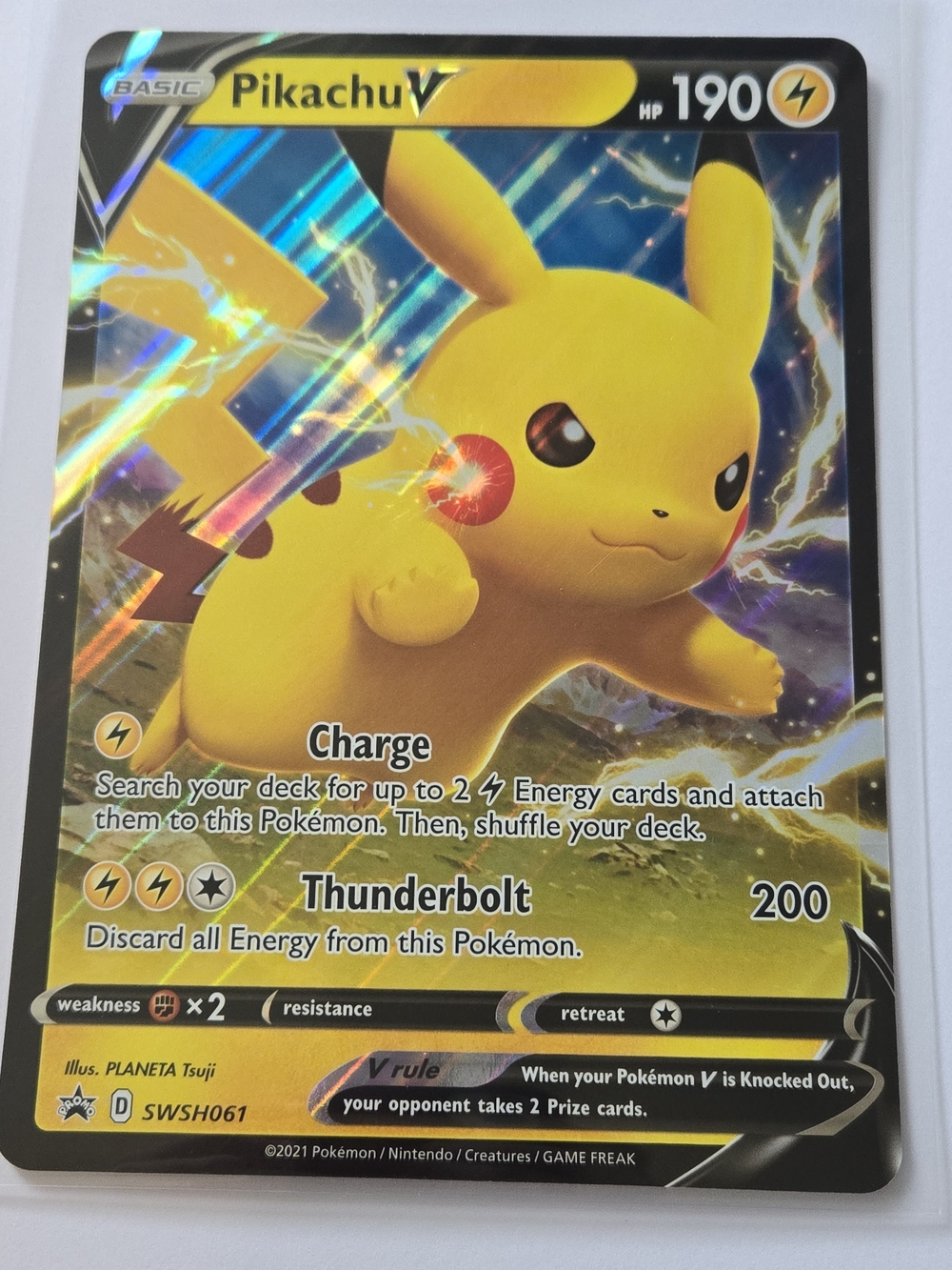 Jumbo Pokemon Pikachu V Yellow Lightning Holographic Promo Full Art Card
